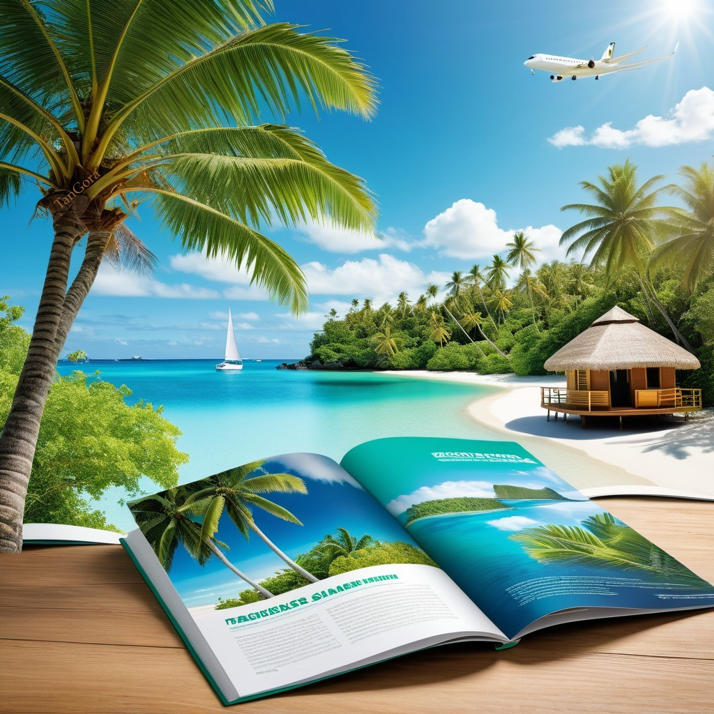 Vibrant Beach Scene with Palm Trees and Sailboat