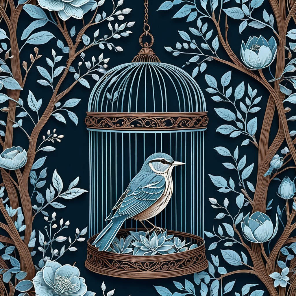Elegant Bluebird in Floral Birdcage Design