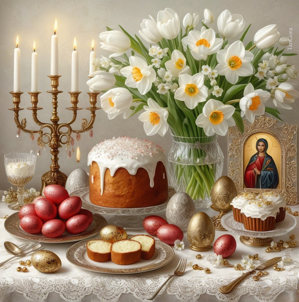 Easter Table Arrangement with Flowers and Treats