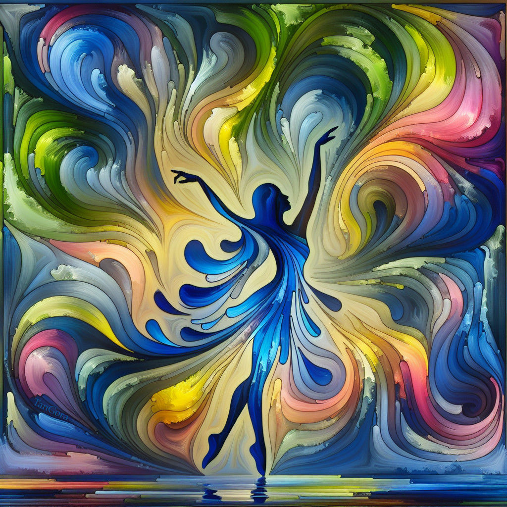 Abstract Dancer Silhouette with Colorful Swirls