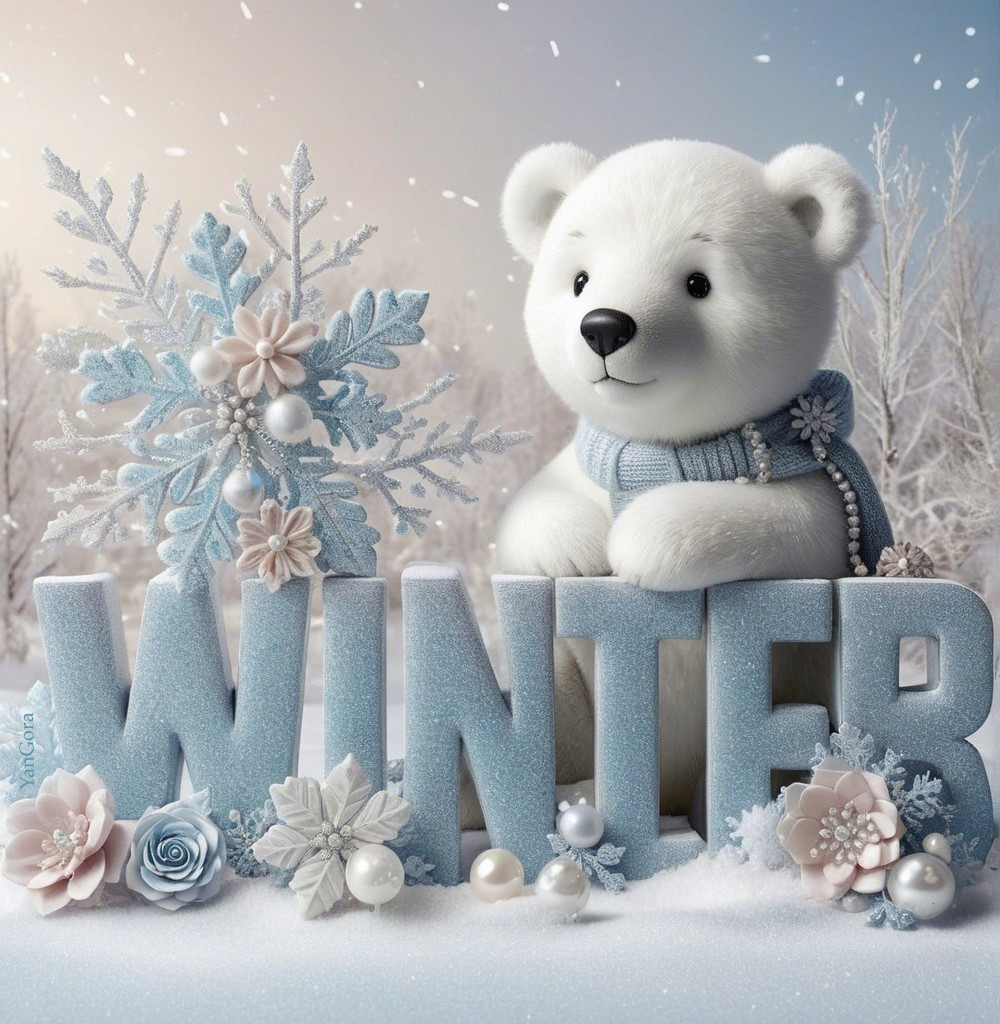 Polar Bear Plushie with Winter-themed Decor