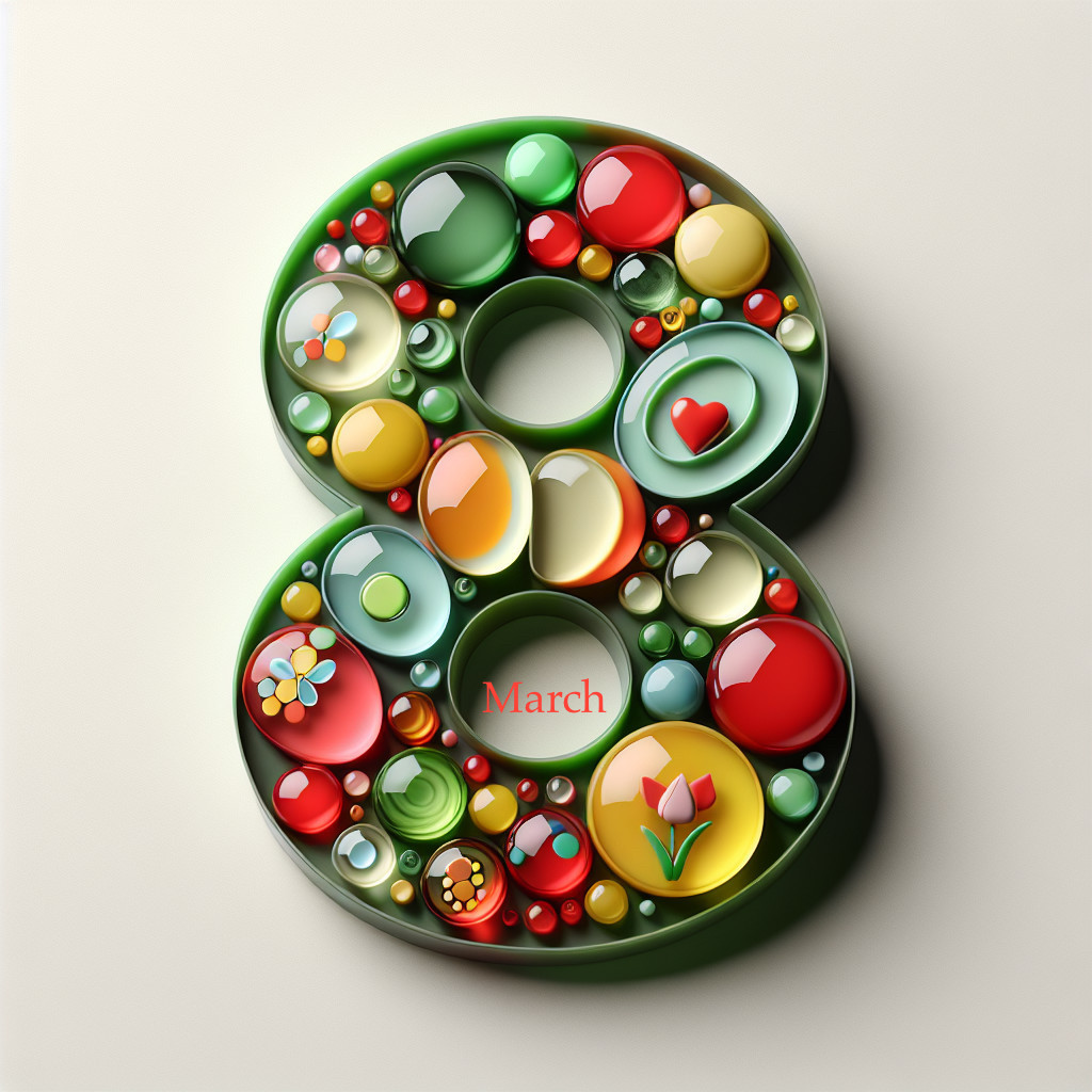 Colorful Number 8 Design with March Inscription