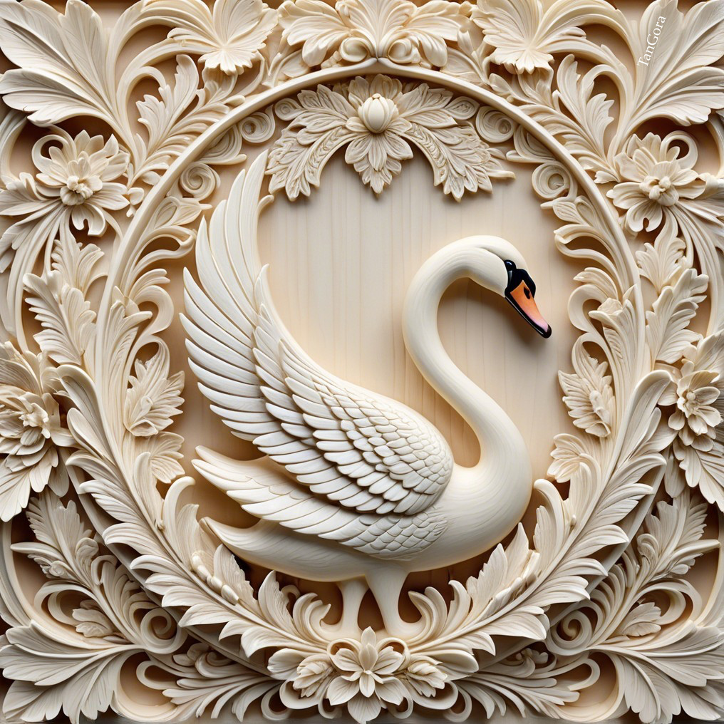 Intricately Carved Decorative Panel with Swan Design