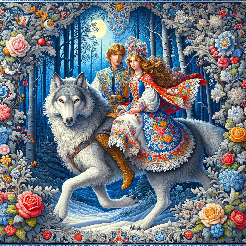 Illustration to the fairy tale: "Ivan Tsarevich and the Gray Wolf"