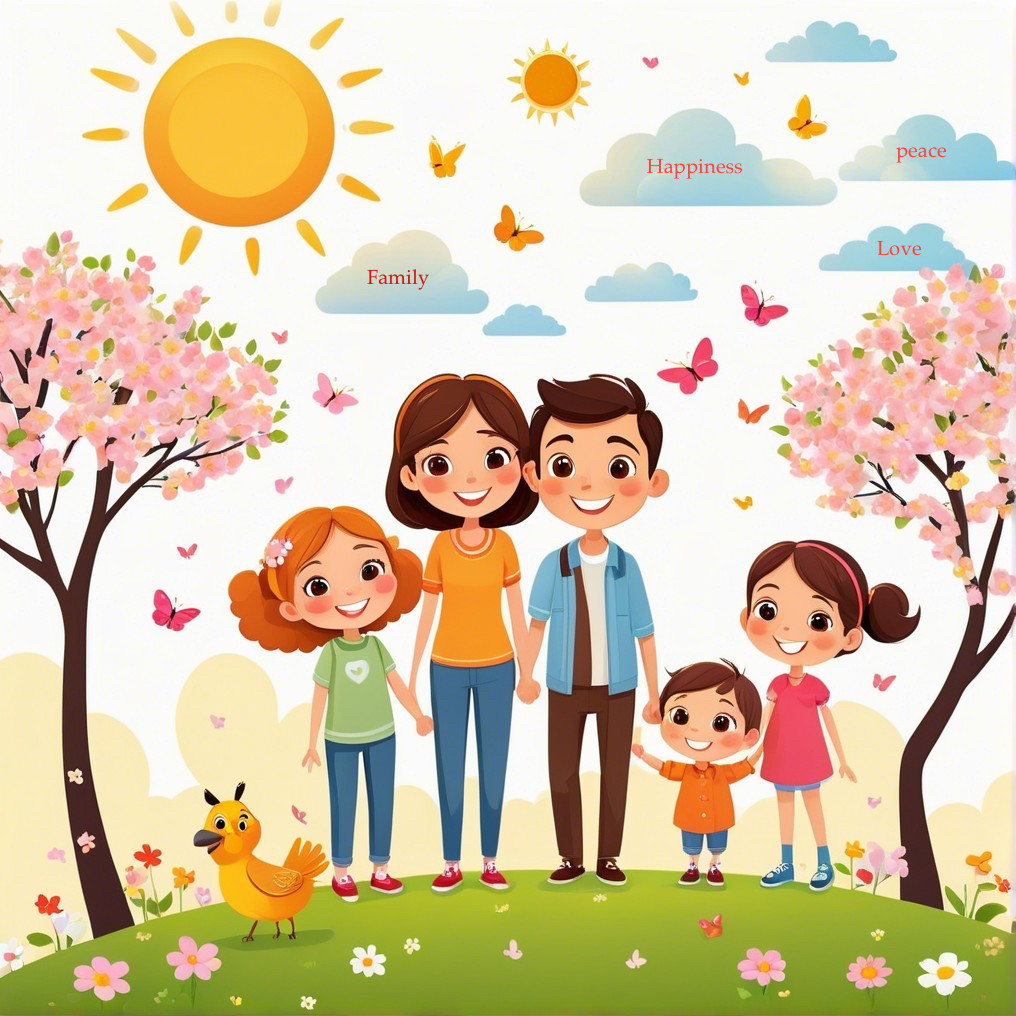 Family Togetherness in a Vibrant Cherry Blossom Scene