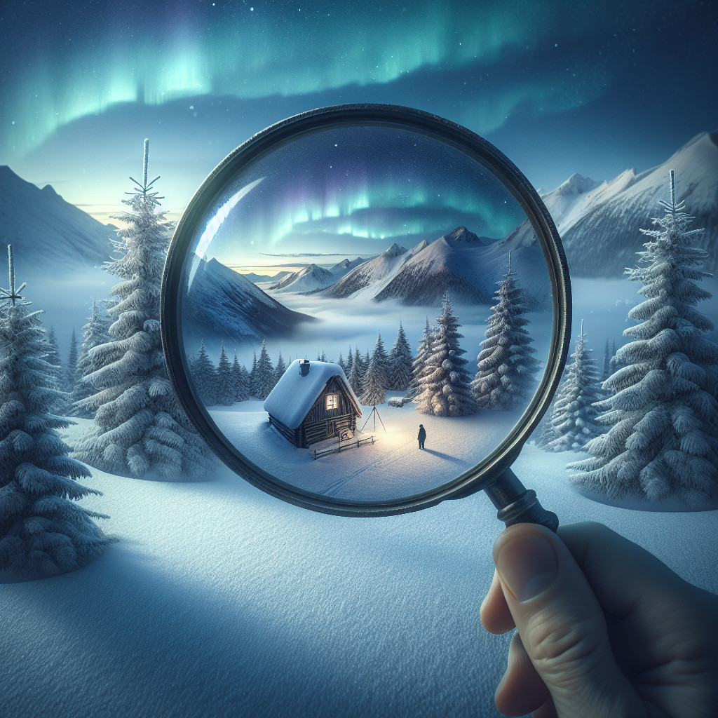 Winter Landscape with Cabin and Aurora Borealis