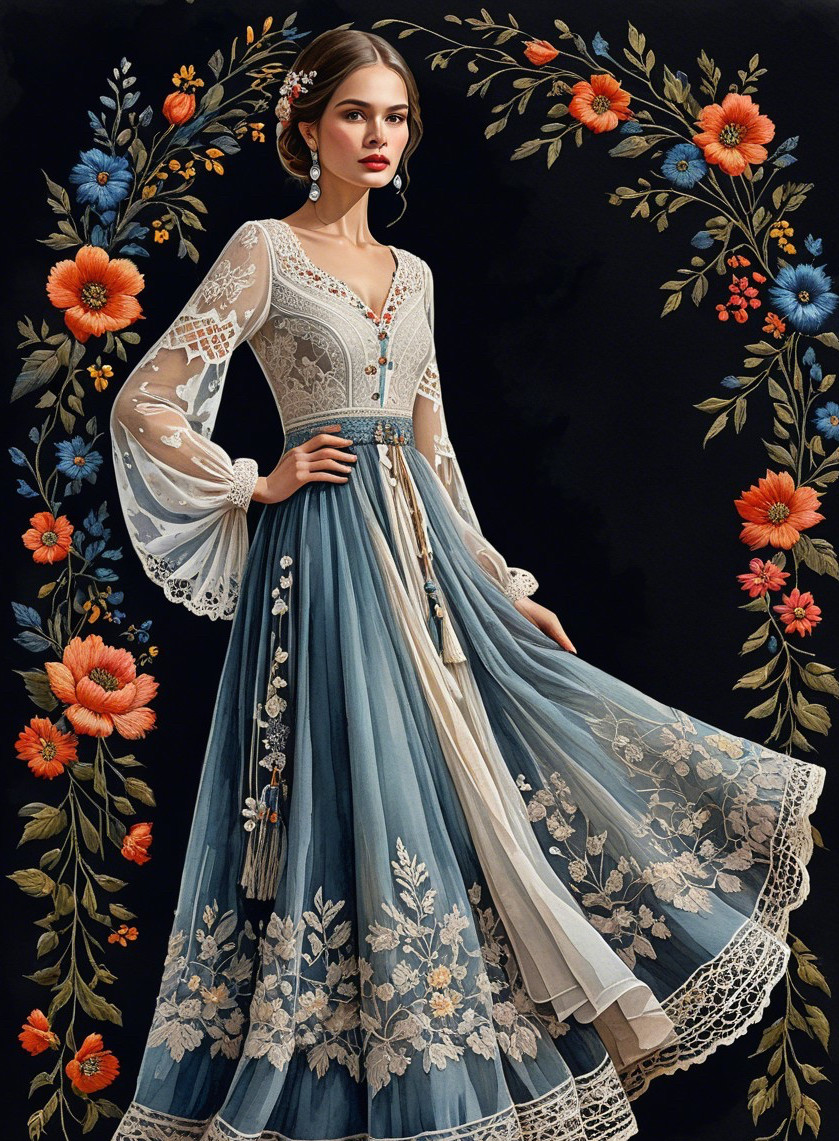 Elegant Floor-Length Dress with Embroidery