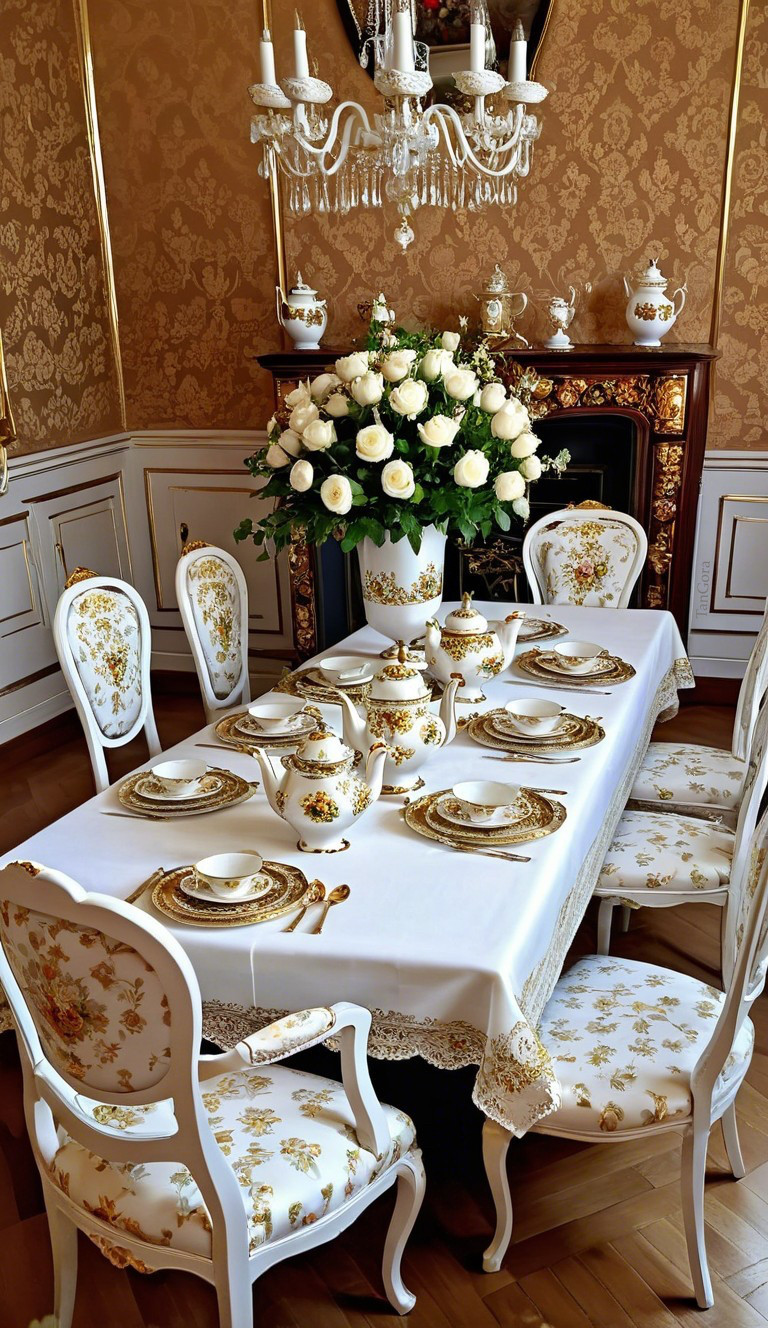 Elegant Dining Table with Gold Accents and Roses