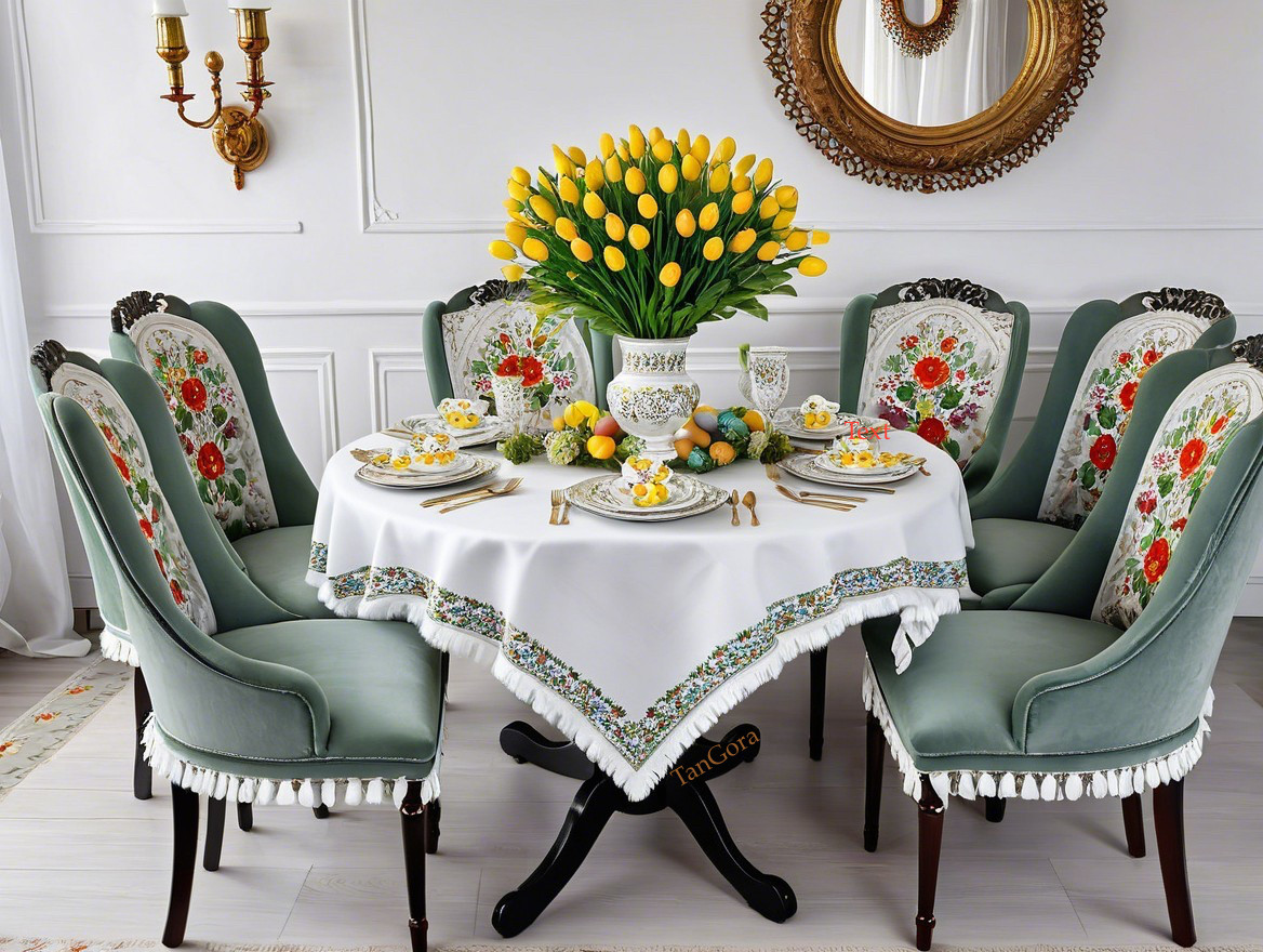 Elegant Dining Table with Floral Decor and Tulips