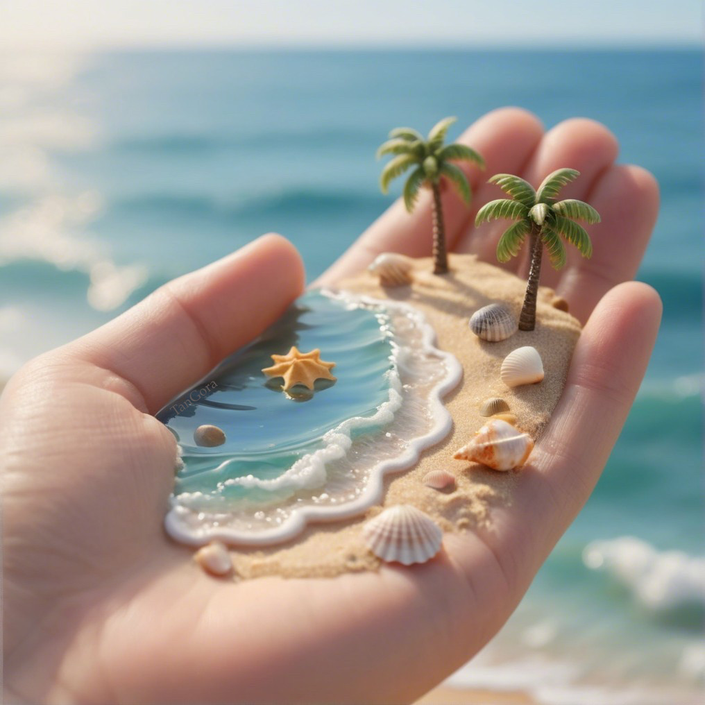 Miniature Beach Scene in a Hand