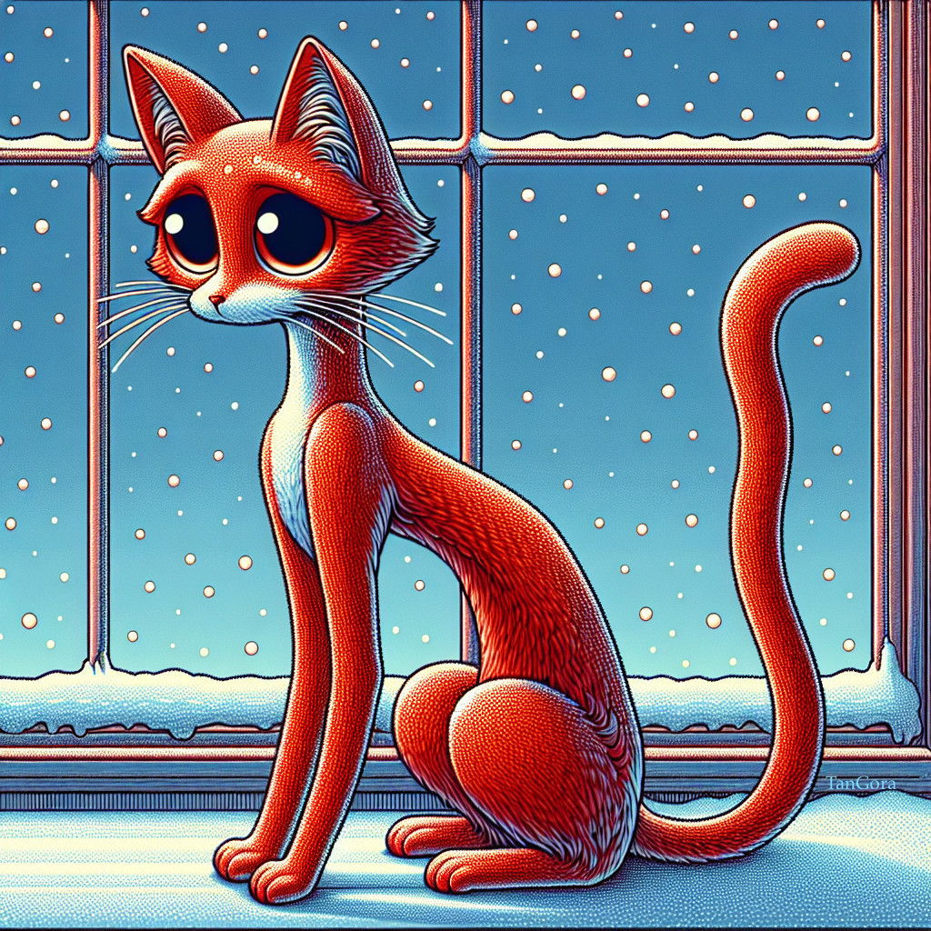 Whimsical Cat by Snowy Window in Cozy Winter Scene