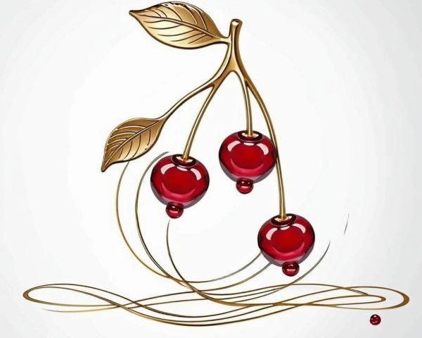 Minimalist Design of Glossy Red Cherries with Leaves