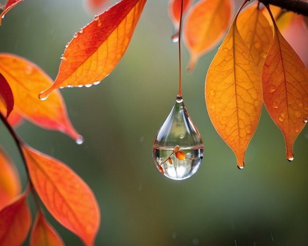 Close-up of Vibrant Autumn Leaves with Water Droplets