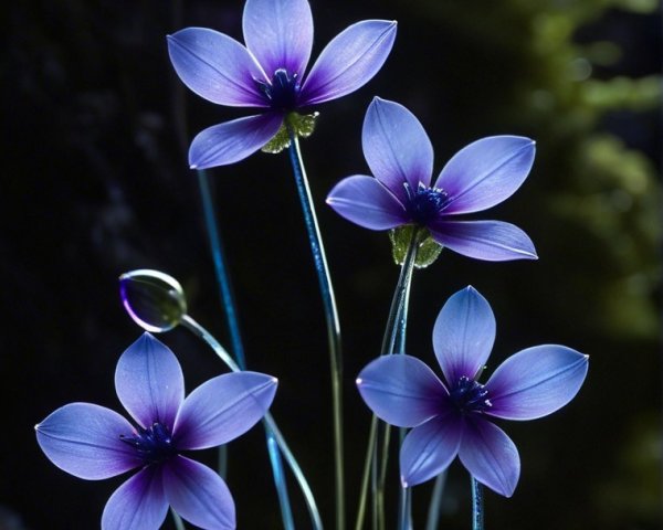 Delicate Purple Flowers Against Dark Mossy Background