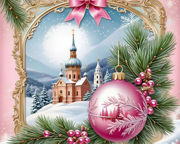 Winter Festive Postcard Design with Snowy Landscape