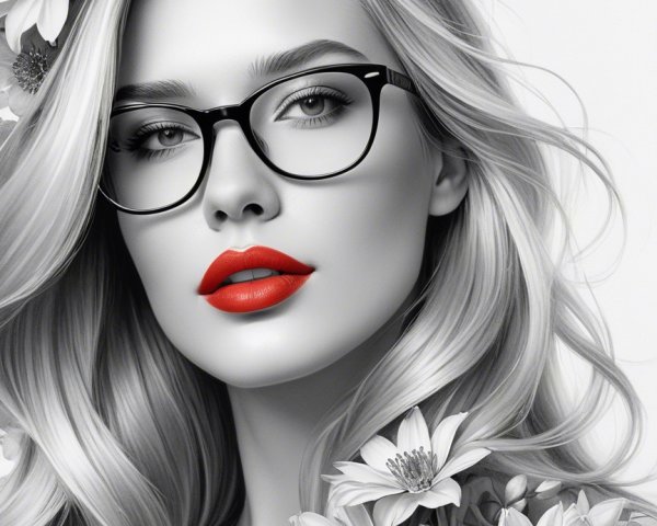 Portrait of a Woman with Flowers and Bold Makeup