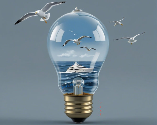 Surreal Light Bulb with Seascape and Yacht Scene