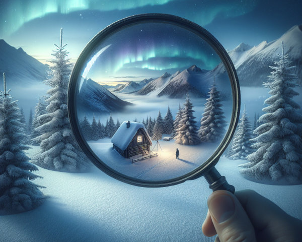 Winter Landscape with Cabin and Aurora Borealis