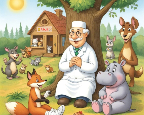 Cheerful Doctor Surrounded by Adorable Forest Animals