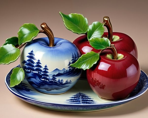 Decorative Plate with Three Stylized Apples Display