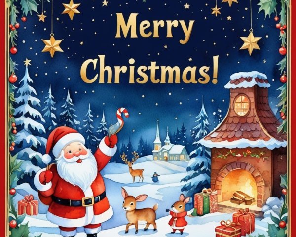 Santa Claus in a snowy winter wonderland with deer