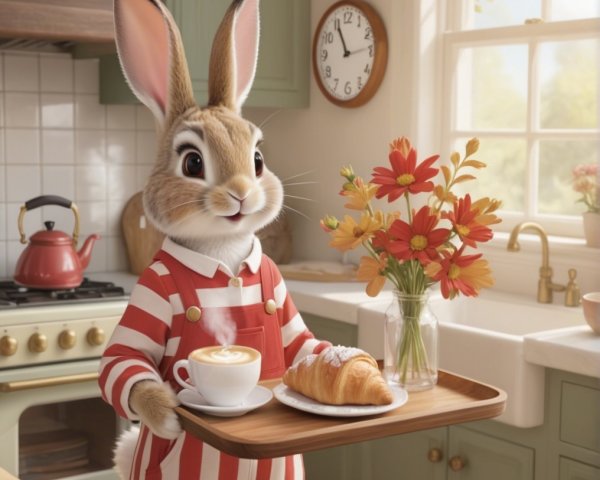 Anthropomorphic Rabbit in Cozy Kitchen Setting