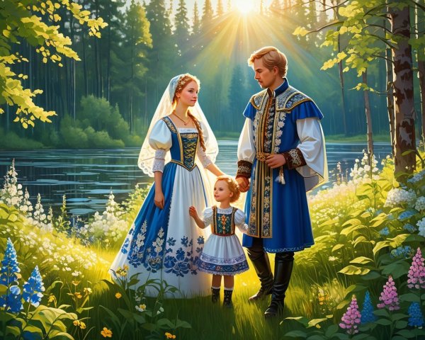 Royal Family Portrait in Sunlit Forest Glade