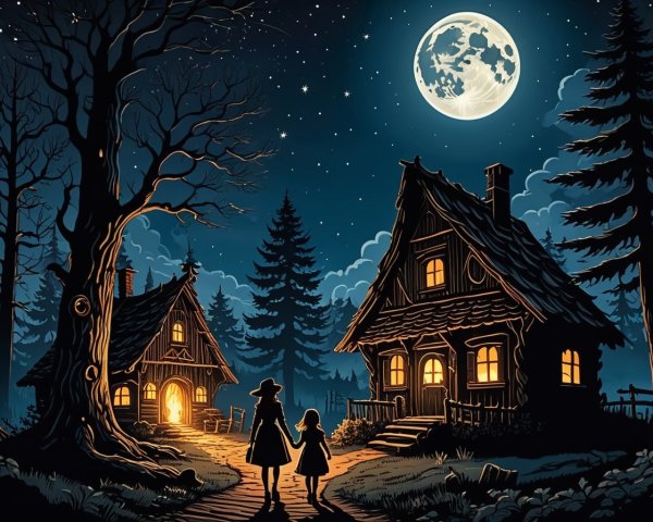 Moonlit Stroll Through a Whimsical Night Scene