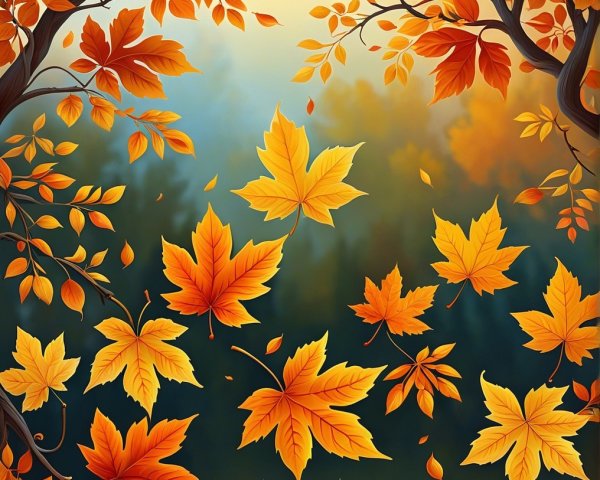 Serene Autumn Scene with Vibrant Foliage and Colors