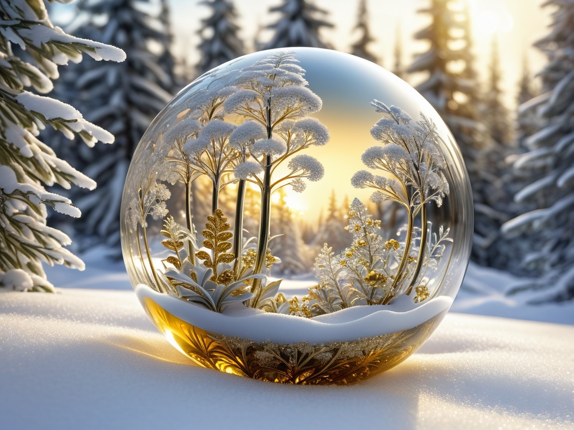 Crystal Snow Globe Featuring Winter Scene and Trees