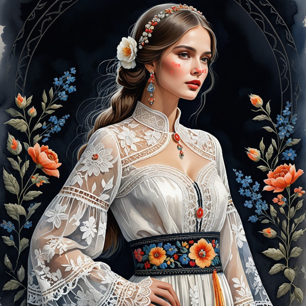 Woman in White Dress with Floral Patterns and Lace