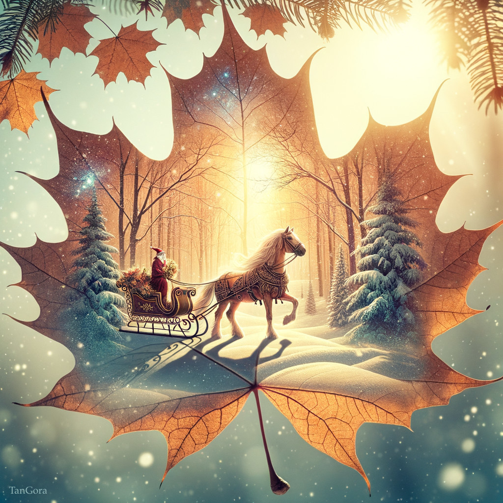 Whimsical Winter Scene with Santa in Sleigh