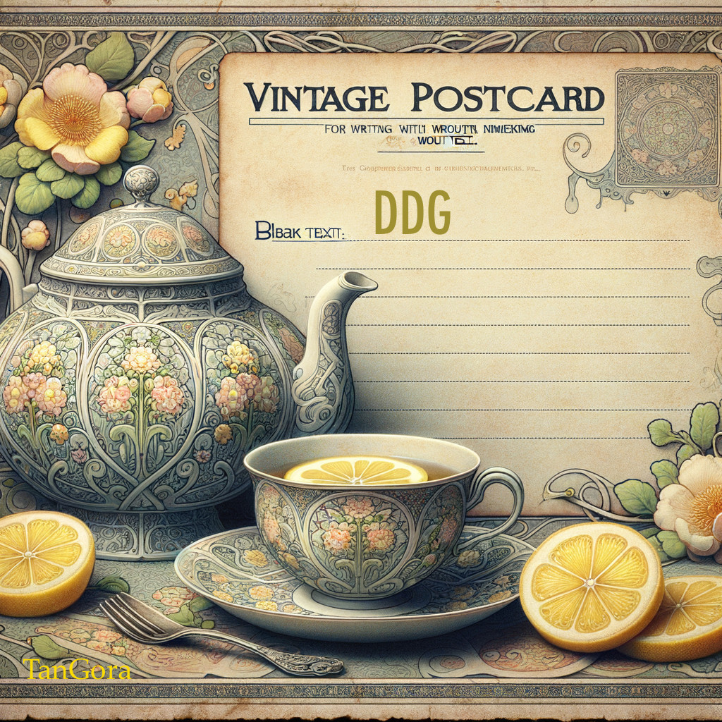 Vintage Postcard Design with Floral Teapot and Cup