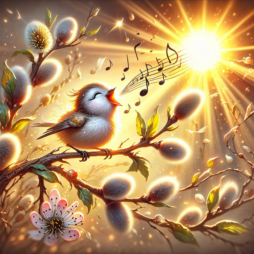 Charming Bird Singing on a Blossoming Branch