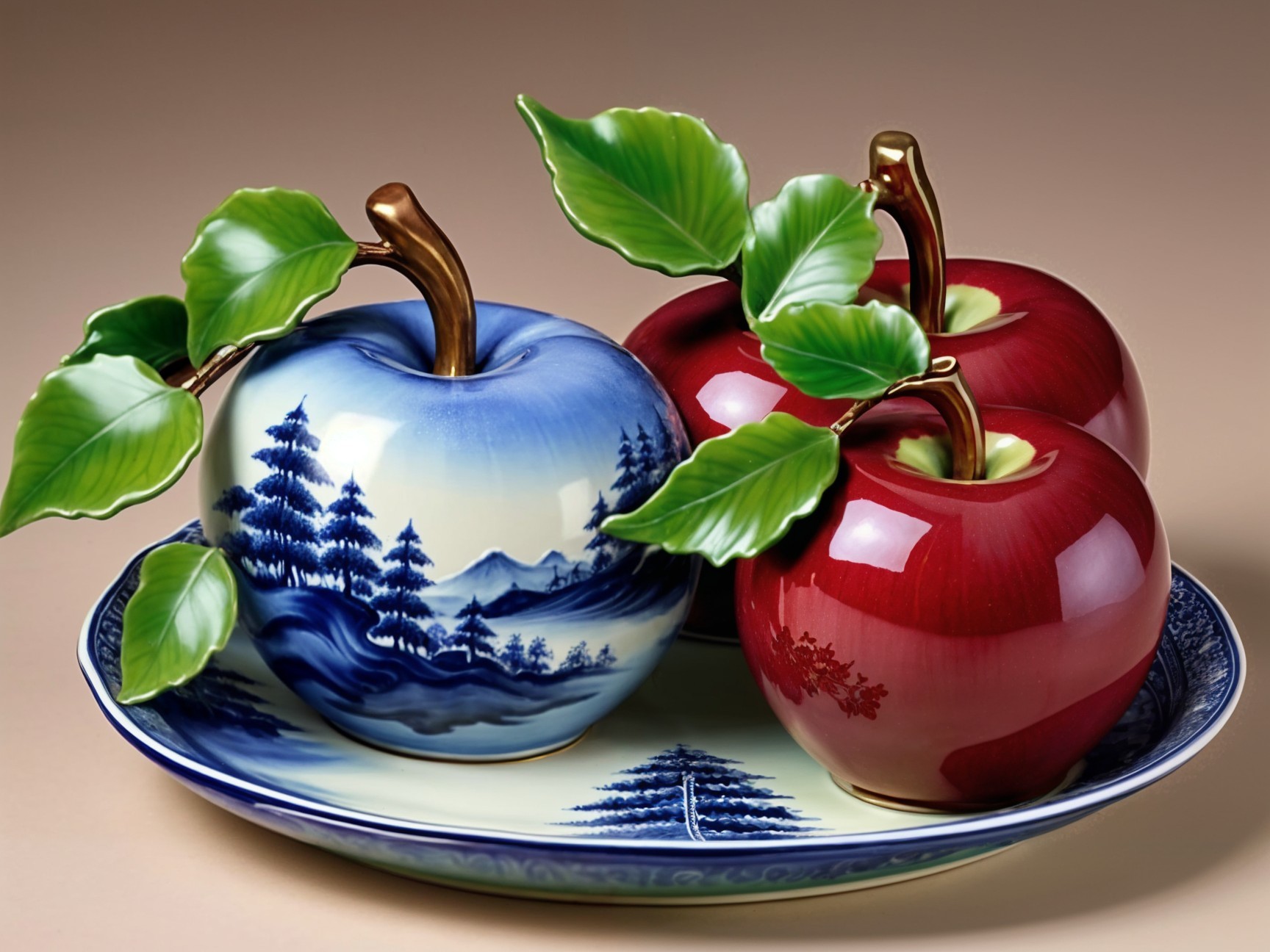 Decorative Plate with Three Stylized Apples Display