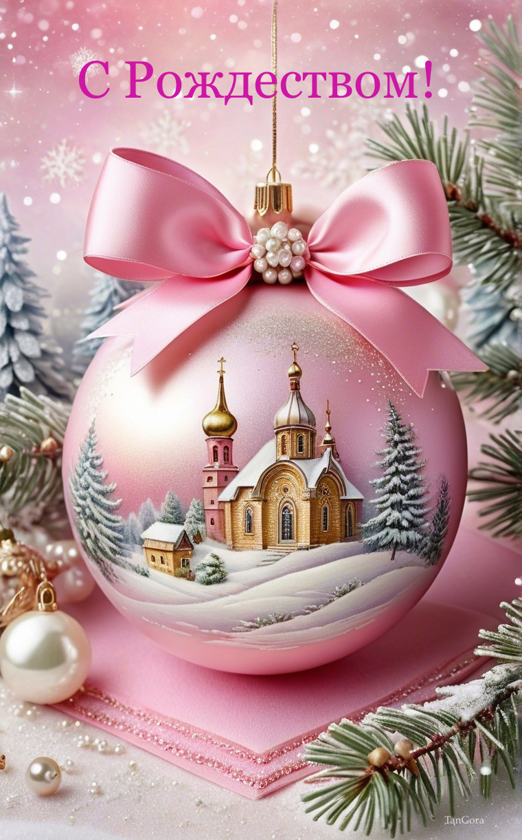 Christmas Ornament with Church and Snowy Landscape