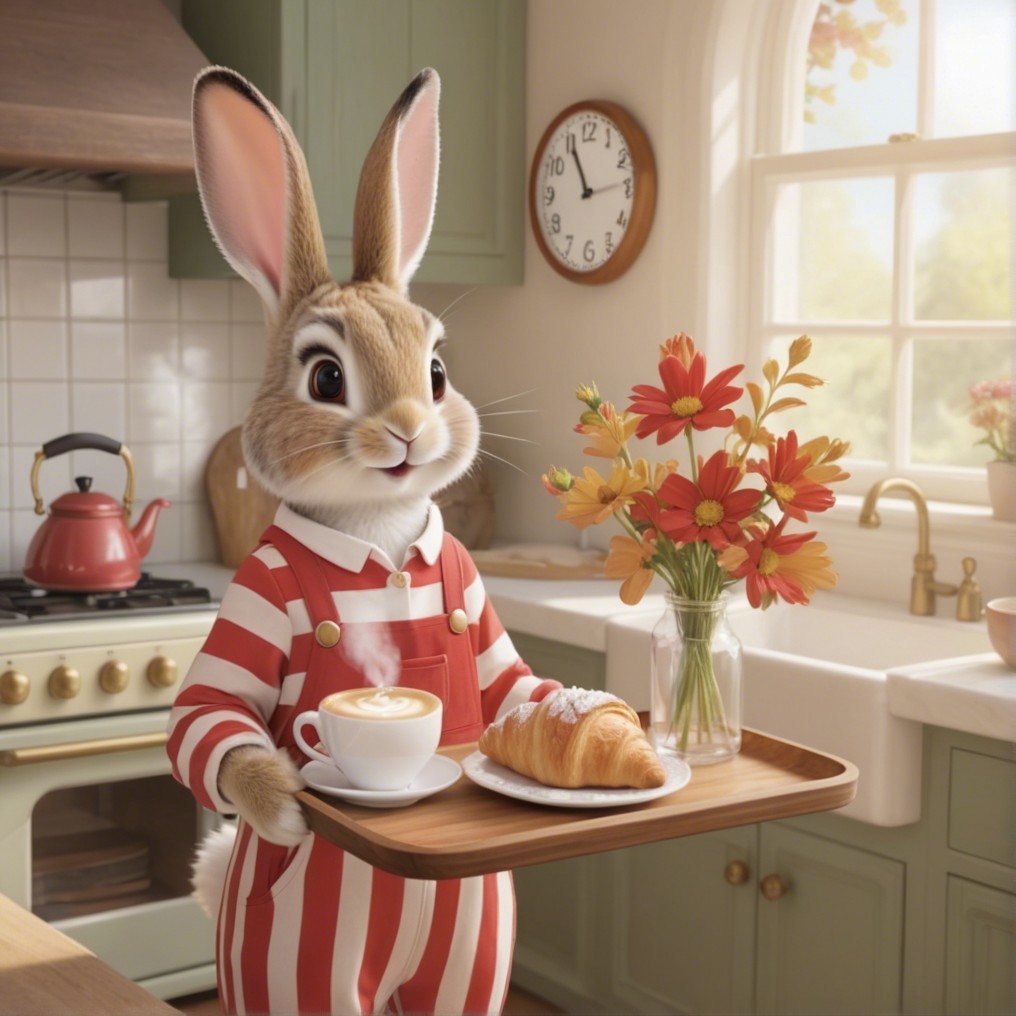 Anthropomorphic Rabbit in Cozy Kitchen Setting