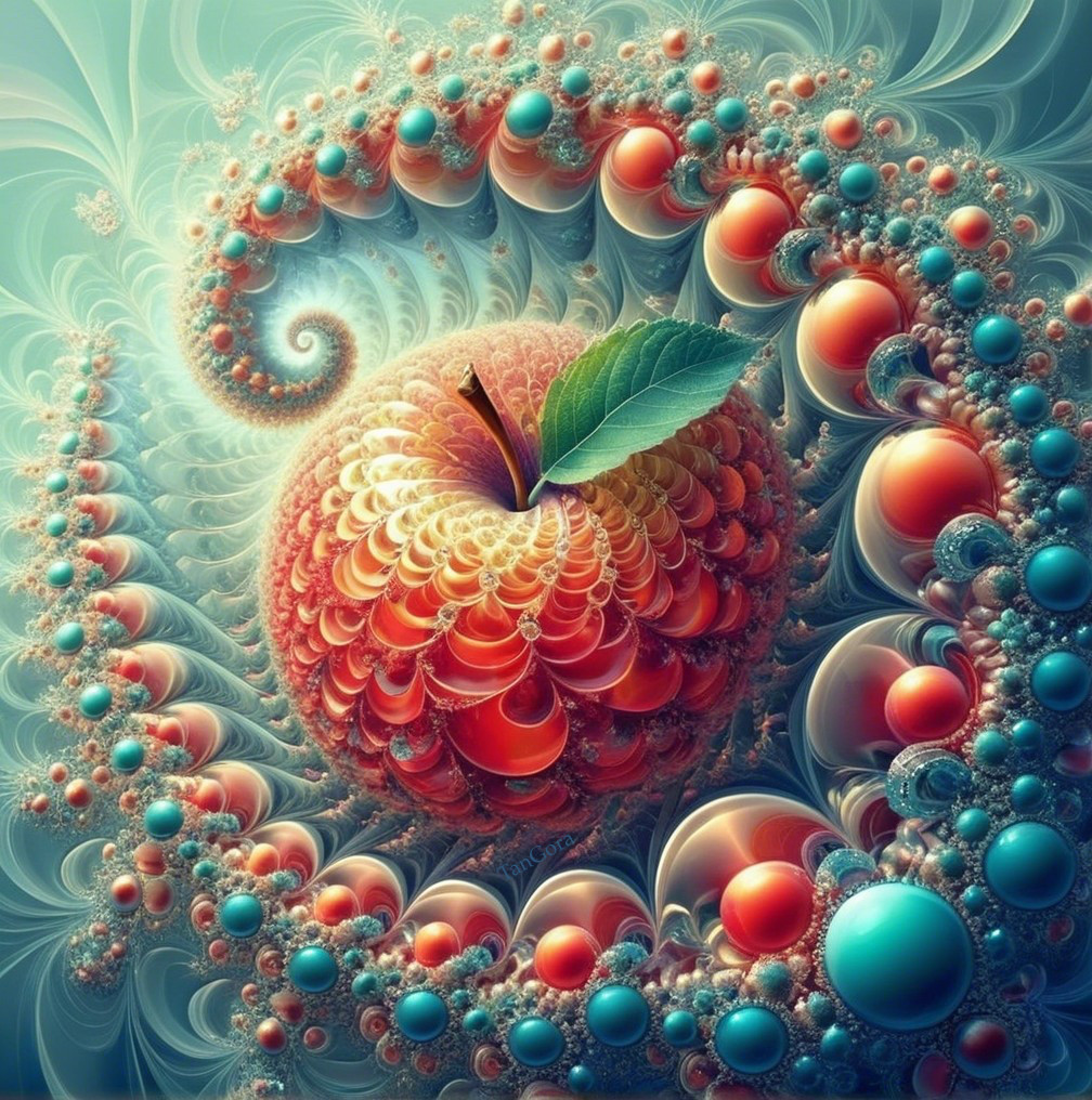 Fractal Design with Vibrant Apple and Abstract Patterns