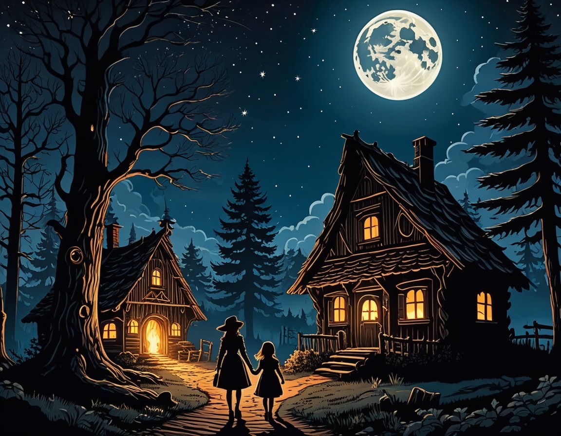 Moonlit Stroll Through a Whimsical Night Scene