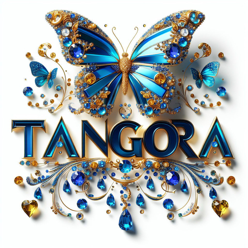 Ornate butterfly design with blue and gold gemstones