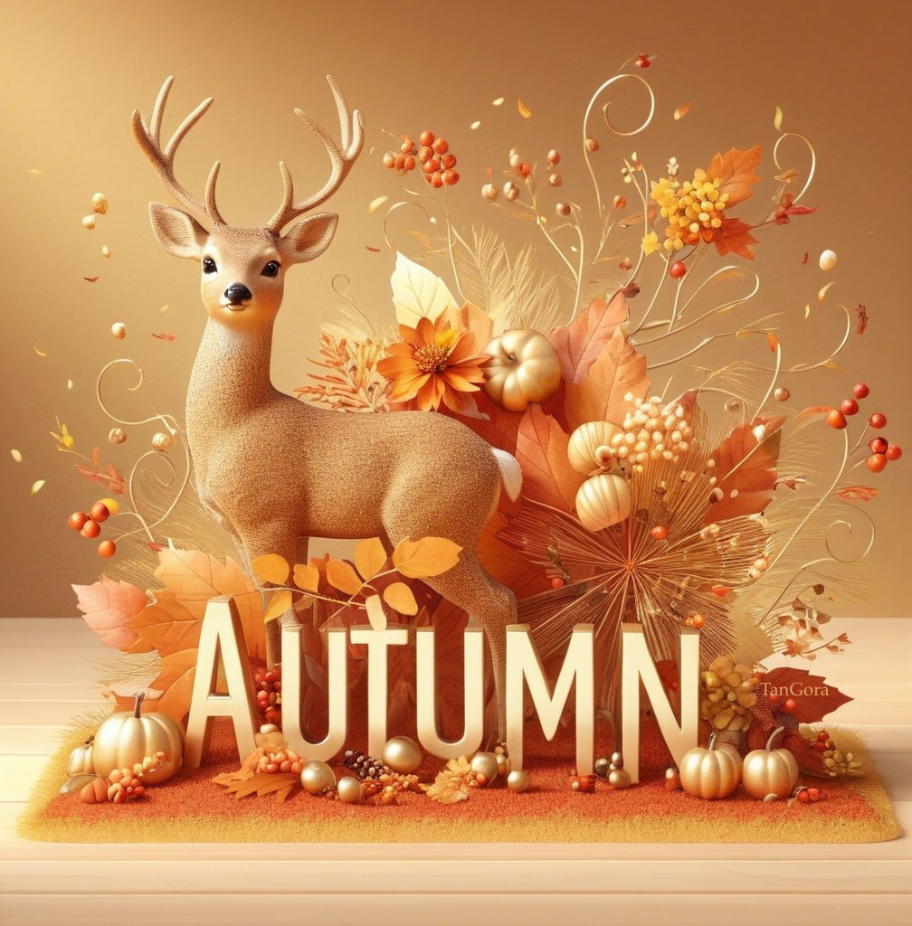 Whimsical Autumn Scene with Deer and Vibrant Foliage