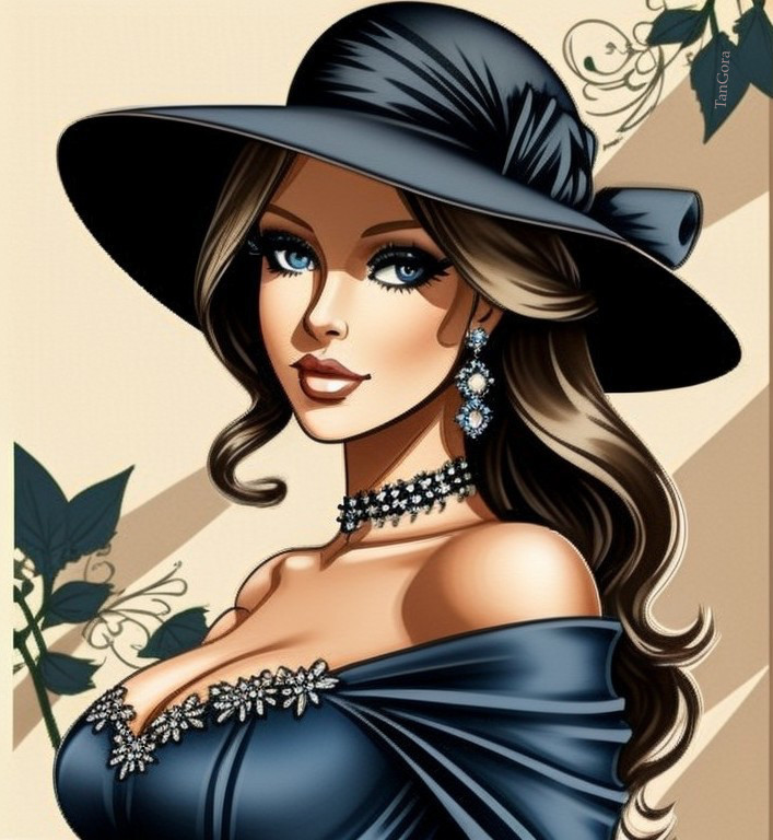 Glamorous Woman in Elegant Outfit with Floral Background