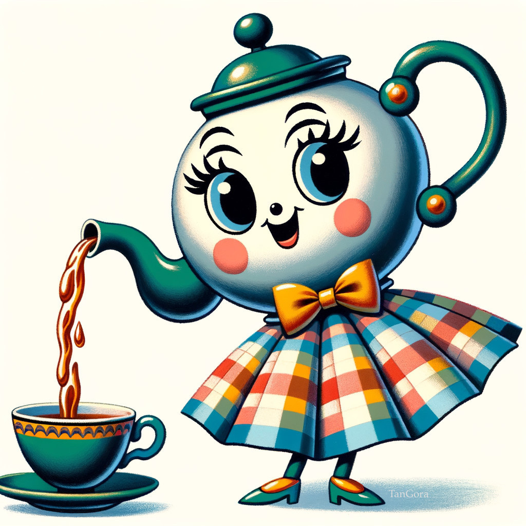 Charming Cartoon Teapot Character Pouring Tea