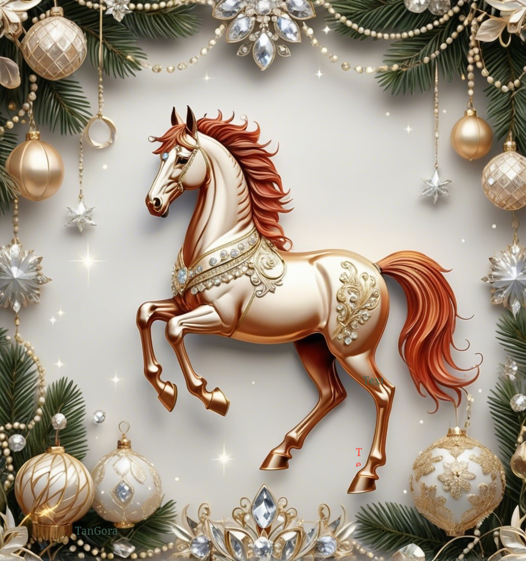 Golden Horse Surrounded by Christmas Decorations