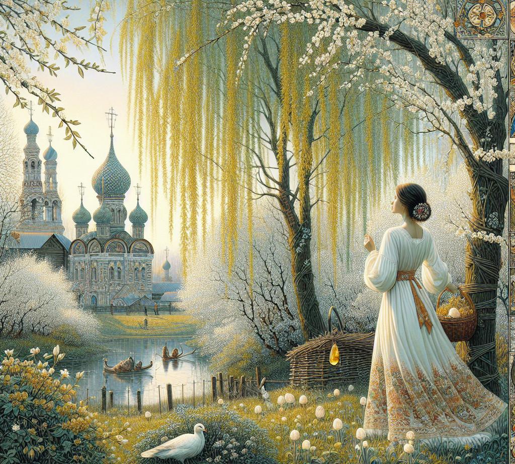 Serene Spring Landscape with Woman and River Scene