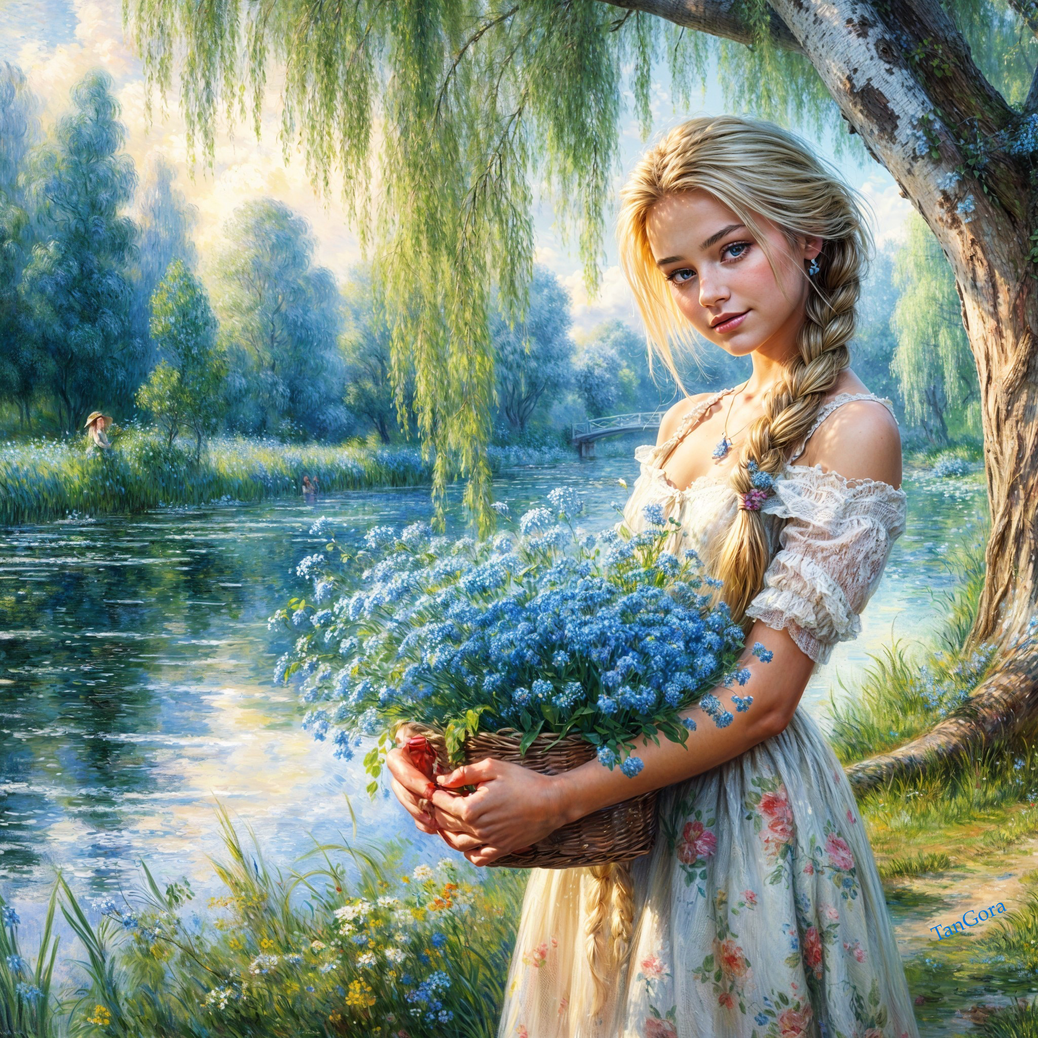 Serene Landscape with Woman by Tranquil River