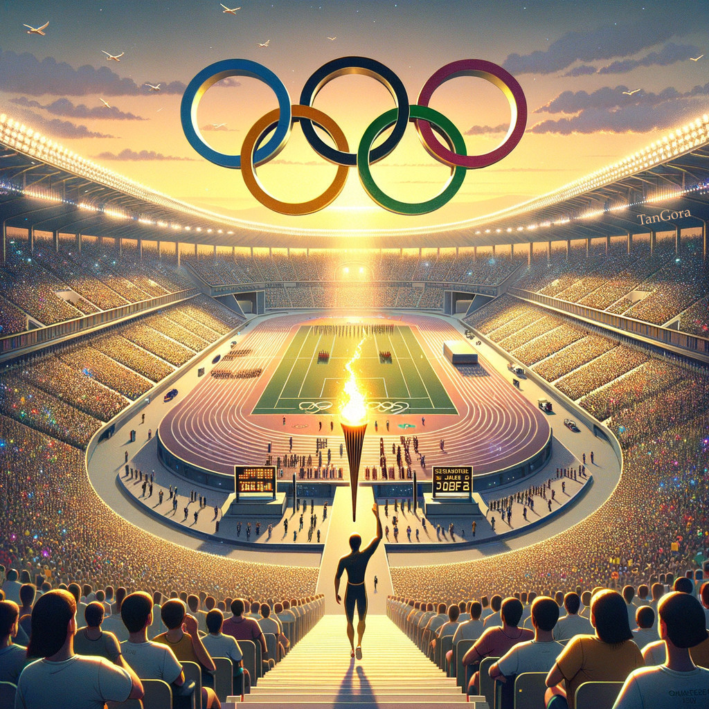 Olympic Stadium Filled with Sunlight and Crowds