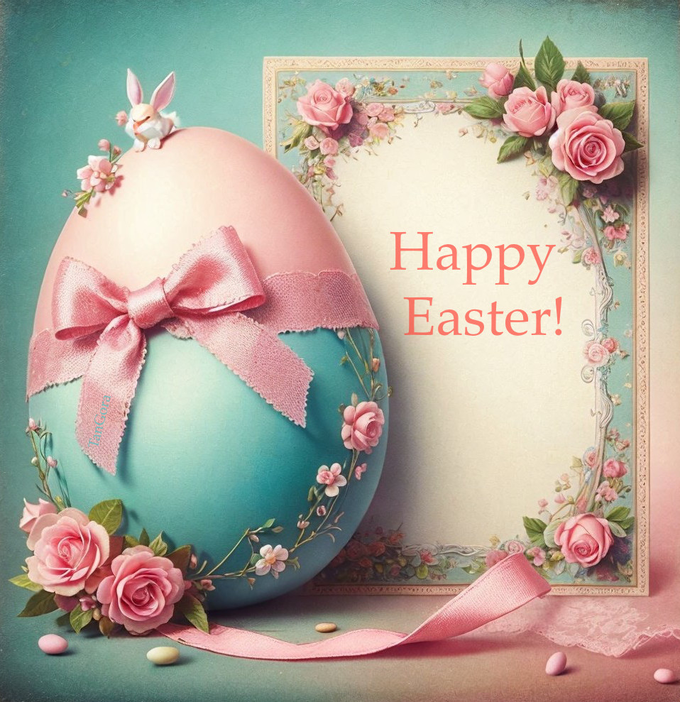 Decorative Easter Egg and Floral Card Display