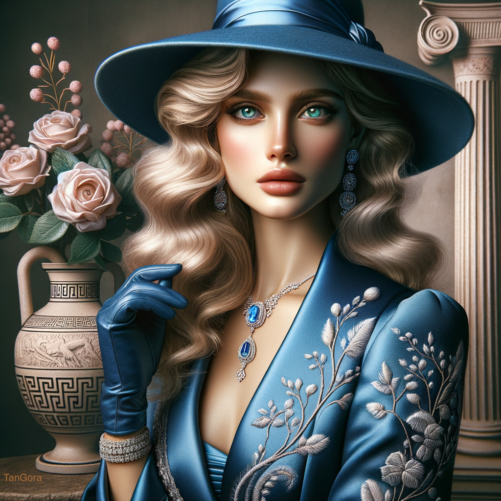 Elegant Woman in Turquoise with Floral Embroidery