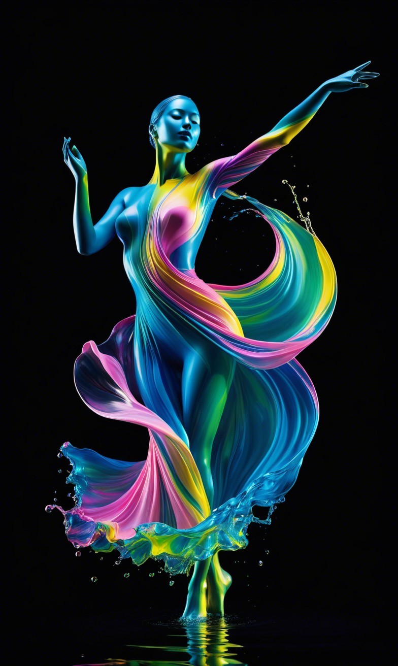 Colorful Liquid Dance with Black Background